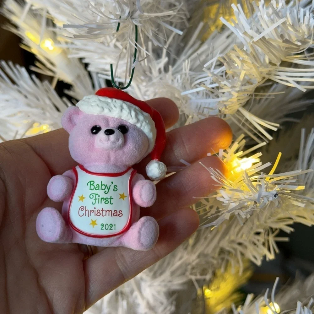 Hallmark 2002 Baby Girl’s  First Christmas Pink Bear Ornament Collectible